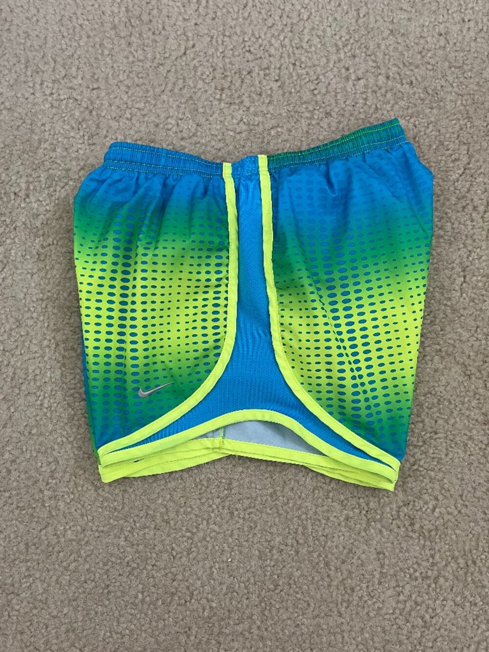 Nike Tempo Athletic Shorts • Size X-Small • Blue / Green / Yellow